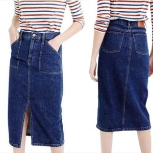J. Crew Size 31 Patch Pocket Front Split Denim Midi Skirt